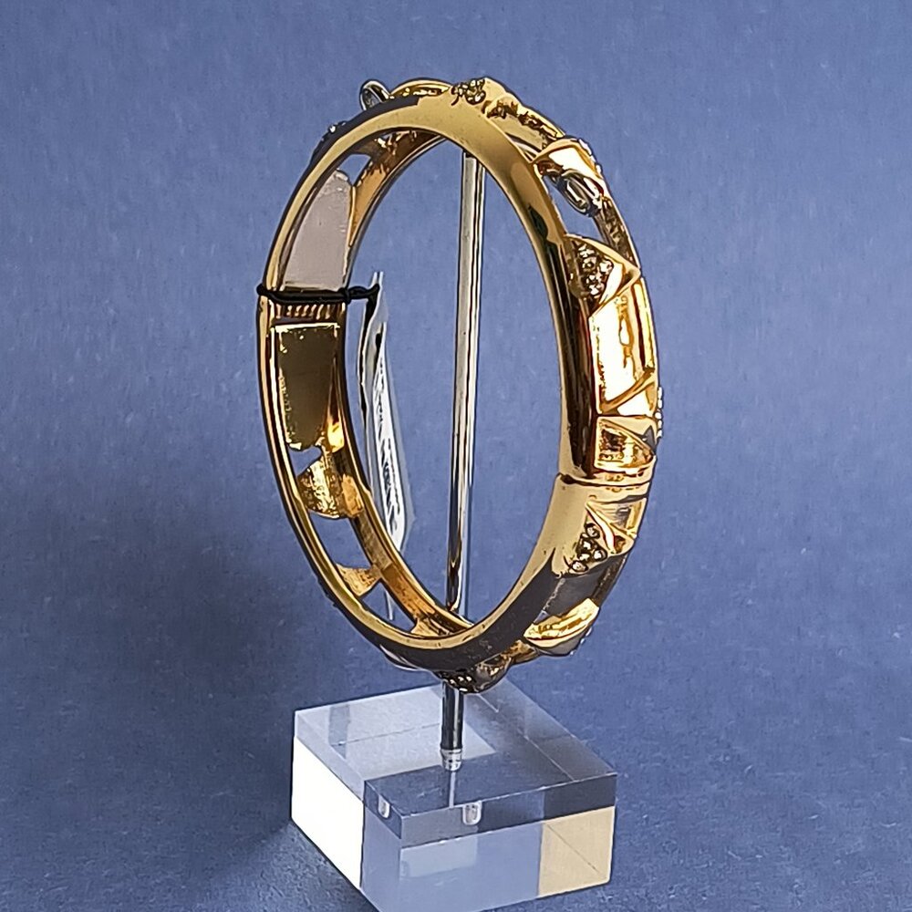 Exquisite Triangle Rhinestone Statement Hinge Bangle Clamper Bracelet Gold Tone